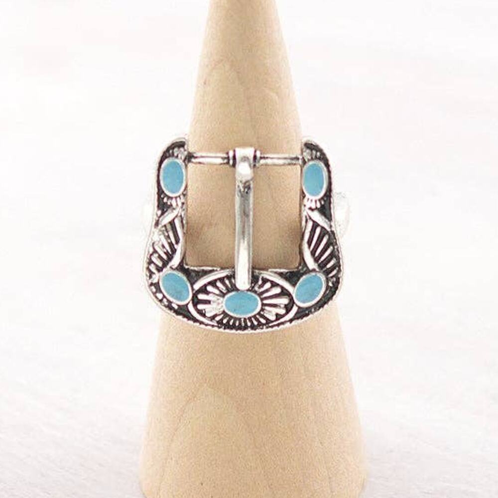 TIPI Western Buckle Stretch Ring – Turquoise & Silver Tone